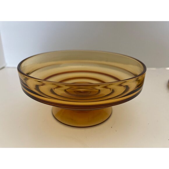 Clear Dark Amber Pedestal Covered Compote Candy Dish 6” Extra Nice - Picture 4 of 11